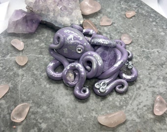 Handcrafted .925 Sterling Silver Octopus Clutching Lava Crystal Handcrafted .925 Sterling Silver Octopus Clutching Lava Crystal