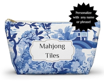 Custom Mahjong Tile Pouch Bag,Blue and White Mahjong Tile Bag,Chinoiserie Mahjong Bag, Mahj Bag, Mahj-ongg Bag,Mahjongg Bag for Tiles,Mahj