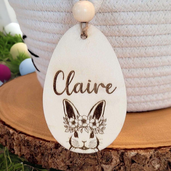 Easter Basket Tag | Rustic Wooden Personalized Engraved With Kids Names | Minimalist Spring Decor for Baby Shower | Easter Gift Basket Idea