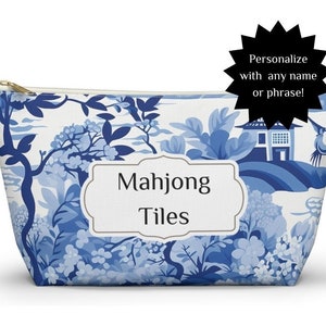 Custom Mahjong Tile Pouch Bag,Blue and White Mahjong Tile Bag,Chinoiserie Mahjong Bag, Mahj Bag, Mahj-ongg Bag,Mahjongg Bag for Tiles,Mahj