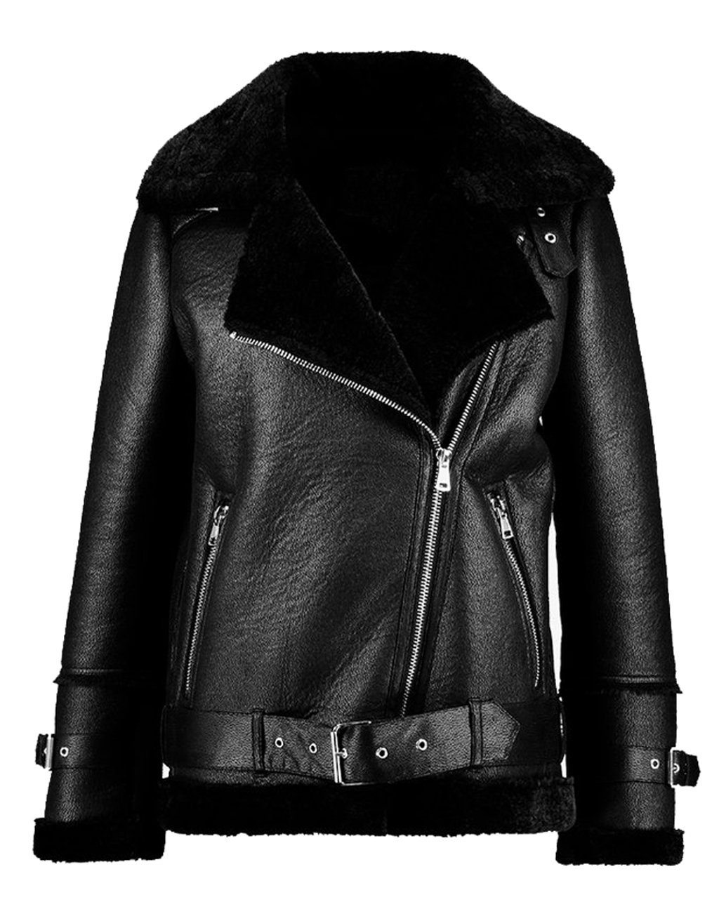 black fluffy leather jacket