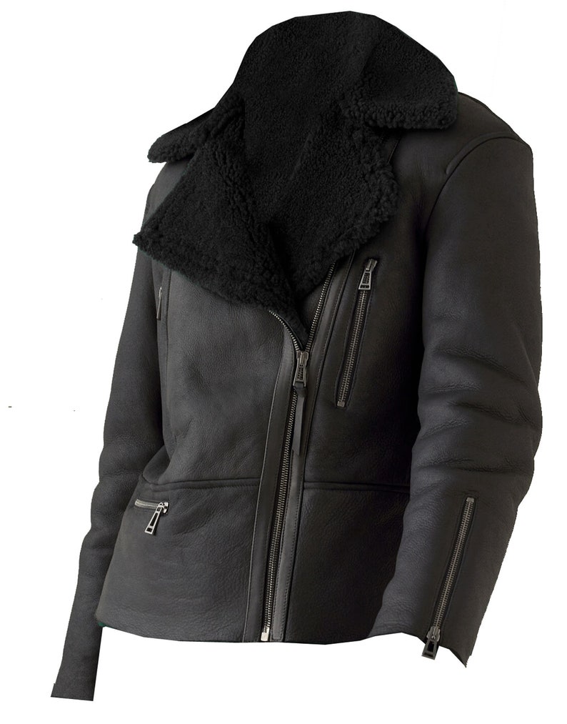 JUFAH Flenence Vibrant look Black Shearling Fur biker designer Real Leather Jacket for Women