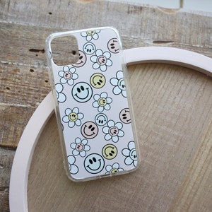 Smiley Retro Flowers iPhone Case, Smiley Face, Trending Phone Cases, Smiley Face Phone Case, Retro Flowers Pattern