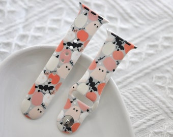 Boho Halloween Ghouls Silicone Watch Band, size 38/40/41mm small, Spooky Ghosts, Fall Ghouls, Minimalist Halloween