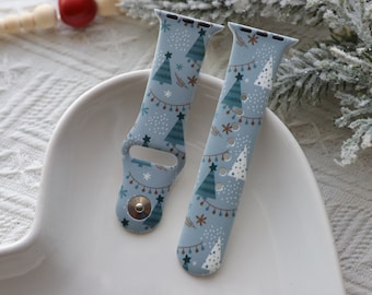 Boho Christmas Tree Silicone Watch Band, 38/40/41mm small, Christmas Gifts, Boho Gifts, Boho Holiday, Watch Accessories, Christmas Print