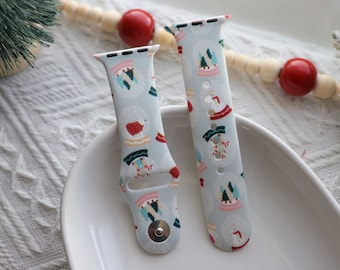 Christmas Snowglobes Silicone Watch Band, size 38/40/41mm small, Christmas Gifts, Christmas Holiday, Watch Accessories, Christmas Print