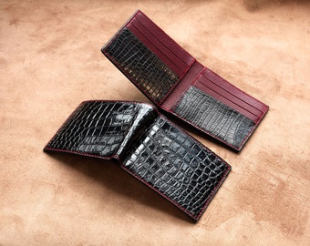 Buy Personalized Black Alligator Leather Bifold Wallet Handmade