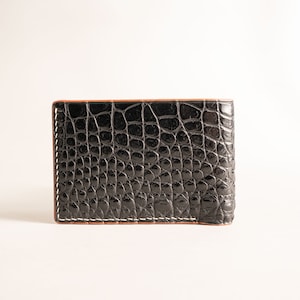 Personalized Mini Wallet - Black Alligator Men&#39;s Handmade Leather wallet, Gift for him - Genuine Leather Bifold Wallet - Front Pocket Wallet