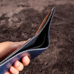 Personalized Blue Navy Alligator wallet Genuine Leather Bifold Wallet Front Pocket Wallet Mens leather wallet image 5