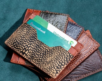 Basic Ostrich & Cowhide Leather Card Holder, Minimalism Card Case - Cowhide Leather on back-side
