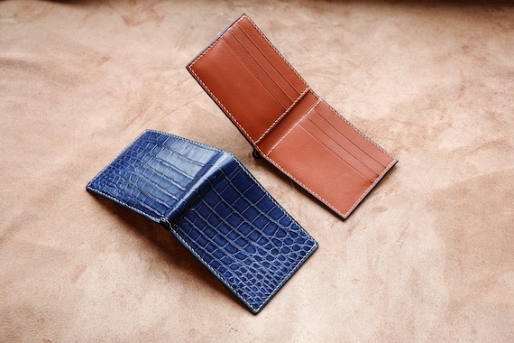 BROWN Handmade Genuine Crocodile Leather Bifold Wallets Card Money