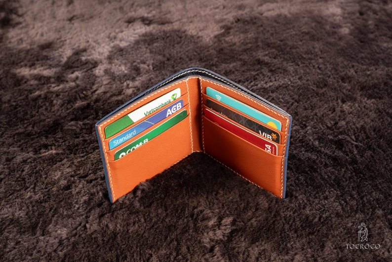 Personalized Blue Navy Alligator wallet Genuine Leather Bifold Wallet Front Pocket Wallet Mens leather wallet image 3