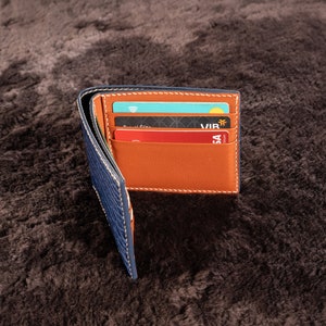 Personalized Blue Navy Alligator wallet Genuine Leather Bifold Wallet Front Pocket Wallet Mens leather wallet image 2