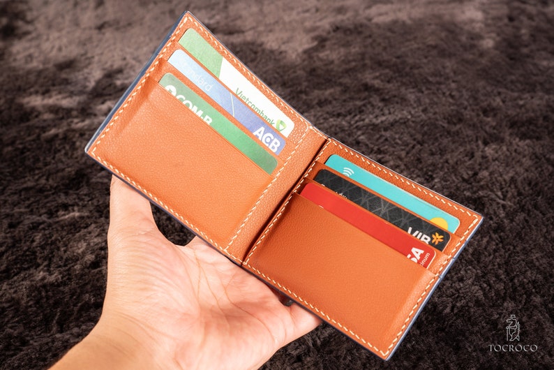 Personalized Blue Navy Alligator wallet Genuine Leather Bifold Wallet Front Pocket Wallet Mens leather wallet image 8
