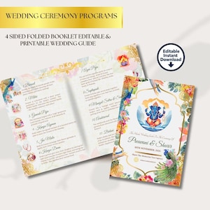 Indian Wedding Program Illustration Hindu Digital Invitation Hindu Wedding Couple Indian Graphic Digital Template Canva Hindu Wedding Card