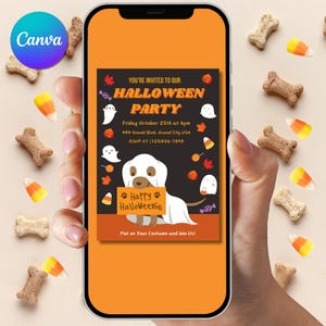 Halloween Dog Invitation Editable, Puppy Party Invitation, Printable Dog Pawty Invitation, Halloween Party Invite, Puppy Pawty, Customizable