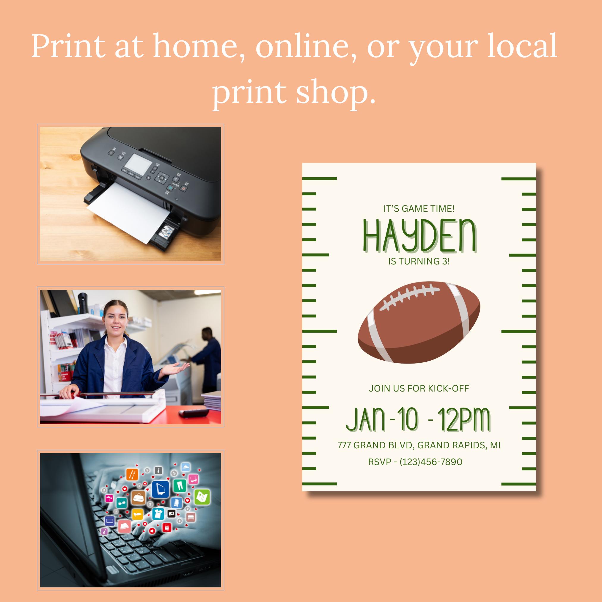 Printable Football Birthday Invitation, Boys Birthday, Game On ...