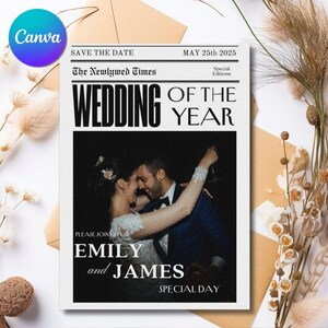 Wedding Newspaper Template with Photo, Wedding Newspaper Template, Wedding Invite, Newlywed Times, Editable Newspaper Itinerary, Marriage