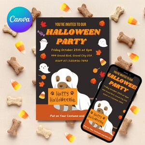 Halloween Dog Invitation Editable, Puppy Party Invitation, Printable Dog Pawty Invitation, Halloween Party Invite, Puppy Pawty, Customizable