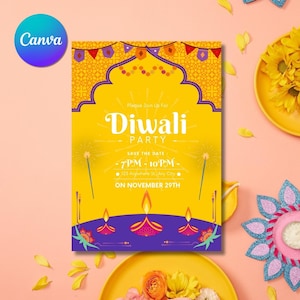 Diwali Party Invitation, Hindu Festival of Lights Digital Card, Deepavali Celebration Invite, Modern Diwali Festival Invitation