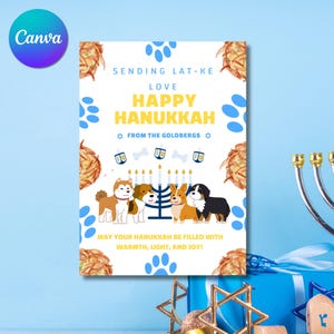 Cartes de Hanoucca drôles de chien de Latke - cartes de Hanoucca amour de Latke pour les amoureux des chiens, carte de Hanoucca heureux, carte imprimable de Pawty de chien, carte modifiable