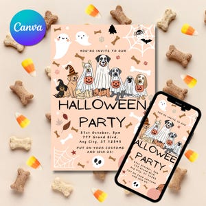 Editable Halloween Dog Invitation, Puppy Party Invitation, Printable Dog Pawty Invitation, Halloween Party Invite, Puppy Pawty, Customizable