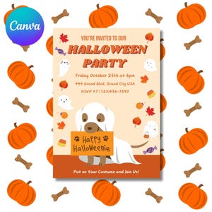 Halloween Dog Invitation Editable, Puppy Party Invitation, Printable Dog Pawty Invitation, Halloween Party Invite, Puppy Pawty, Customizable