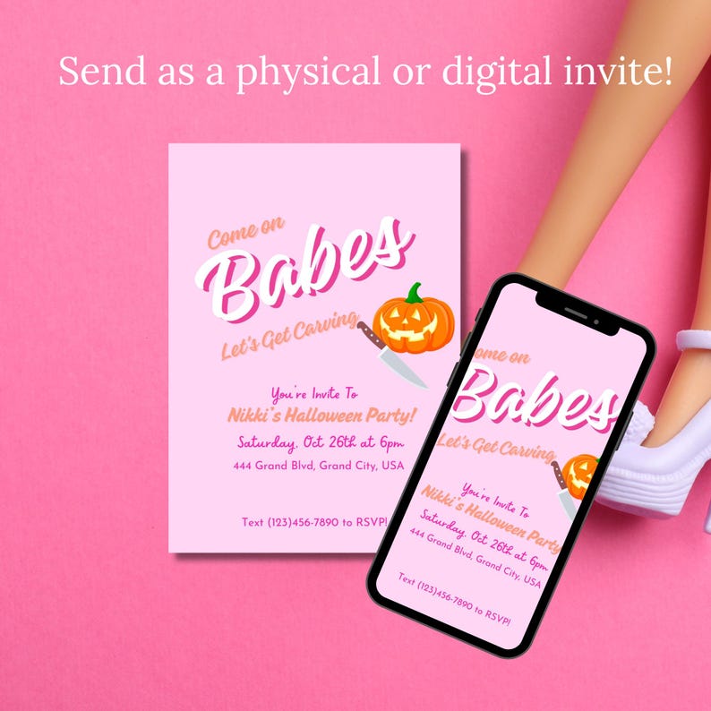 Pink Halloween Invitation, Editable Pink Invitation, Pink Halloween ...