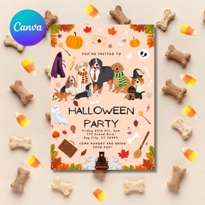 Halloween Dog Invitation Editable, Puppy Party Invitation, Printable Dog Pawty Invitation, Halloween Party Invite, Puppy Pawty, Customizable
