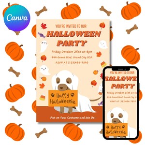 Editable Halloween Dog Invitation, Puppy Party Invitation, Printable Dog Pawty Invitation, Halloween Party Invite, Puppy Pawty, Customizable