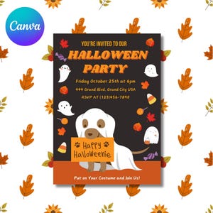 Halloween Dog Invitation Editable, Puppy Party Invitation, Printable Dog Pawty Invitation, Halloween Party Invite, Puppy Pawty, Customizable