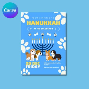 Hanoucca personnalisé modifiable inviter Hanoucca heureux fabriqué à la main Menorah Design Hanoucca carte de chien, carte imprimable Pawty chien, carte chiot,