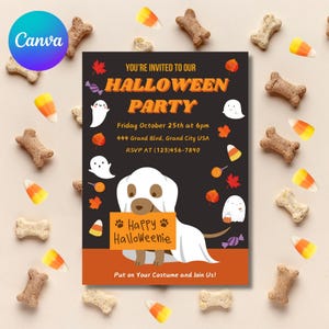 Halloween Dog Invitation Editable, Puppy Party Invitation, Printable Dog Pawty Invitation, Halloween Party Invite, Puppy Pawty, Customizable