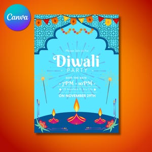 Diwali Party Invitation, Editable Hindu Festival of Lights Digital Card, Deepavali Celebration Invite, Modern Diwali Festival Invitation