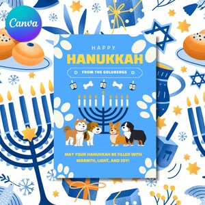 Carte joyeux Hanoucca, joyeux Hanoucca fabriqué à la main, carte Menorah Design Hanoucca chien, carte Pawty chien imprimable, carte chiot, personnalisé,