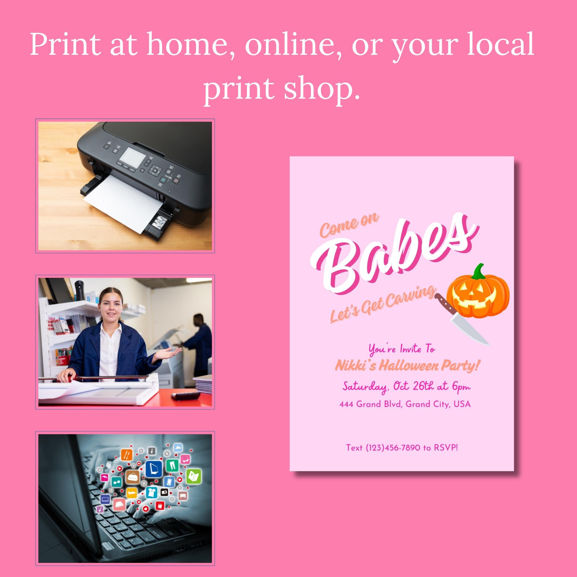 Pink Halloween Invitation, Editable Pink Invitation, Pink Halloween ...