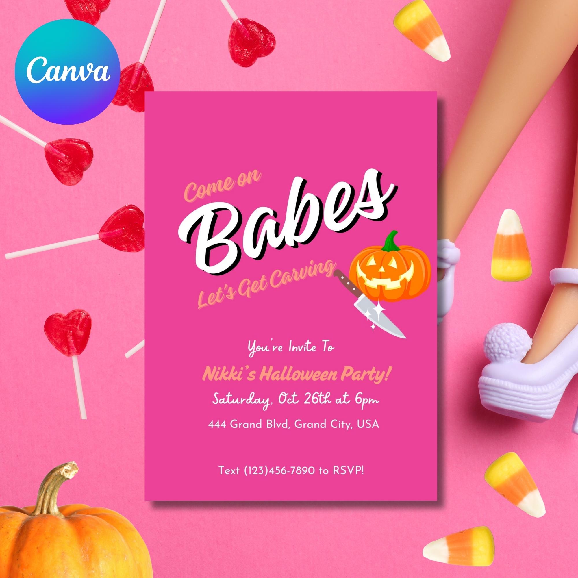 Pink Halloween Invitation, Editable Pink Invitation, Pink Halloween ...