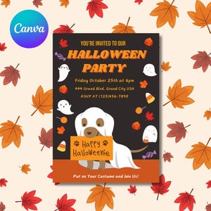 Halloween Dog Invitation Editable, Puppy Party Invitation, Printable Dog Pawty Invitation, Halloween Party Invite, Puppy Pawty, Customizable