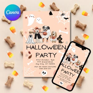 Editable Halloween Dog Invitation, Puppy Party Invitation, Printable Dog Pawty Invitation, Halloween Party Invite, Puppy Pawty, Customizable
