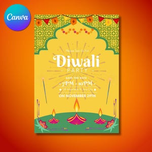 Diwali Party Invitation, Editable Hindu Festival of Lights Digital Card, Deepavali Celebration Invite, Modern Diwali Festival Invitation