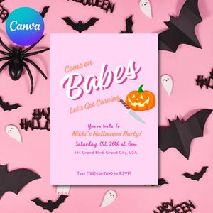 Pink Halloween Invitation, Editable Pink Invitation, Pink Halloween ...