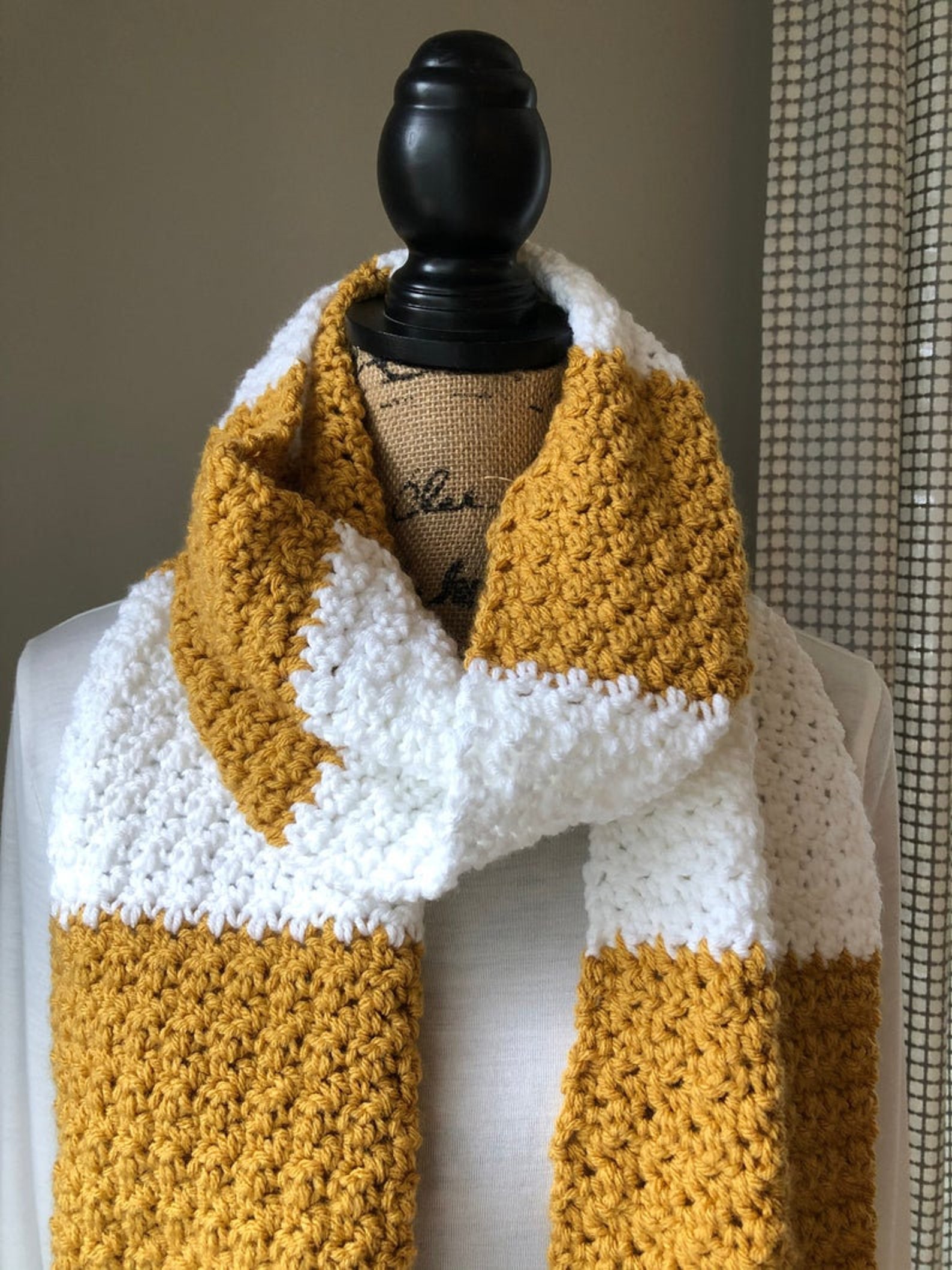 Color Block Scarf. Mustard and White Scarf. Crocheted Scarf Etsy