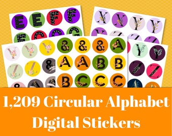 Circular Monogram Alphabet Digital Stickers | Printable Letter Stickers | Alphabet Stickers for Digital Planners