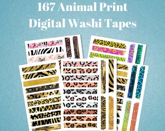 167 Colorful Animal Print Digital Washi Tapes | Washi Tape Stickers for Digital Planners and Scrapbooks