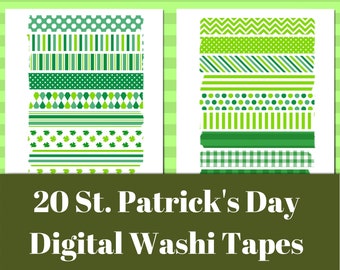 20 St. Patrick's Day Digital Washi Tapes | Washi Tape Stickers for Digital Planners and Scrapbooks