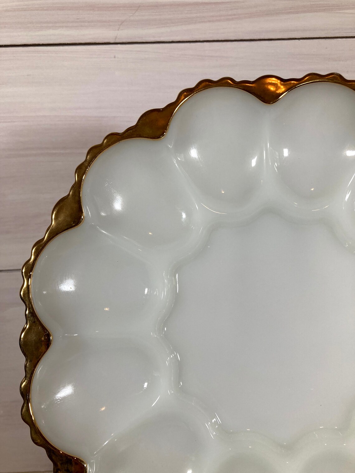 Milk Glass Egg Plate With Gold Trim Etsy UK
