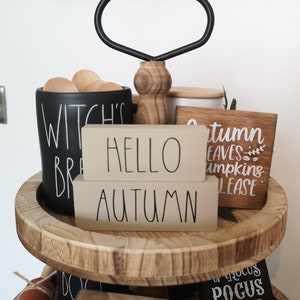 Hello Autumn, Autumn/Halloween Tiered Tray Decor/ Seasonal Wooden Mini Farmhouse Signs