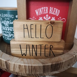 Hello Winter Christmas Tiered Tray Decor/ Seasonal Wooden Mini Farmhouse Signs