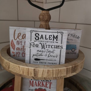 HocusPocus Autumn/Halloween. Salem Witches, Tiered Tray Decor/ Seasonal Wooden Mini Farmhouse Signs