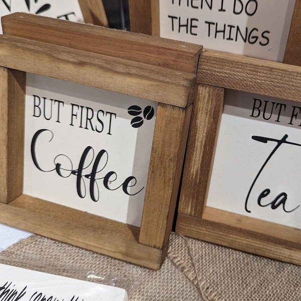 But First Coffee Mini 15cm square Sign, Kitchen Sign, Rustic, Farmhouse, Handmade Wood Signs. Tiered tray decor